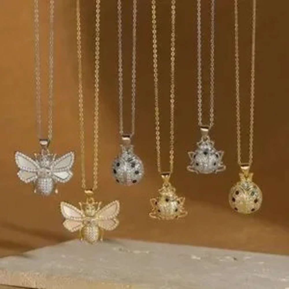 18K Gold Ladybug Bug Bohemian Pave Diamond Inlay Minimalist Necklace No Fade